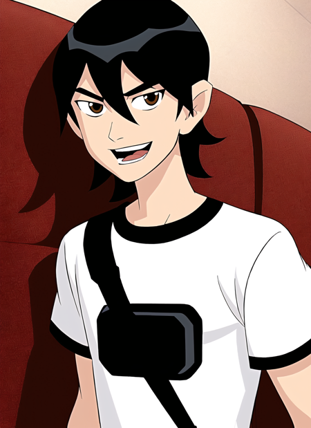 3978527179-4103664849-ben10, solo, parody, black hair, style parody, open mouth, brown eyes, 1boy, male focus, smile, fake screenshot, upper body, hai.png